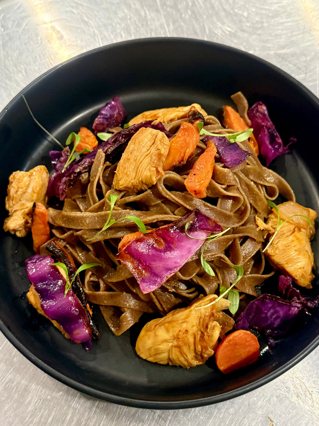 Sweet & Sour Chicken with Black Garlic Tagliatelle